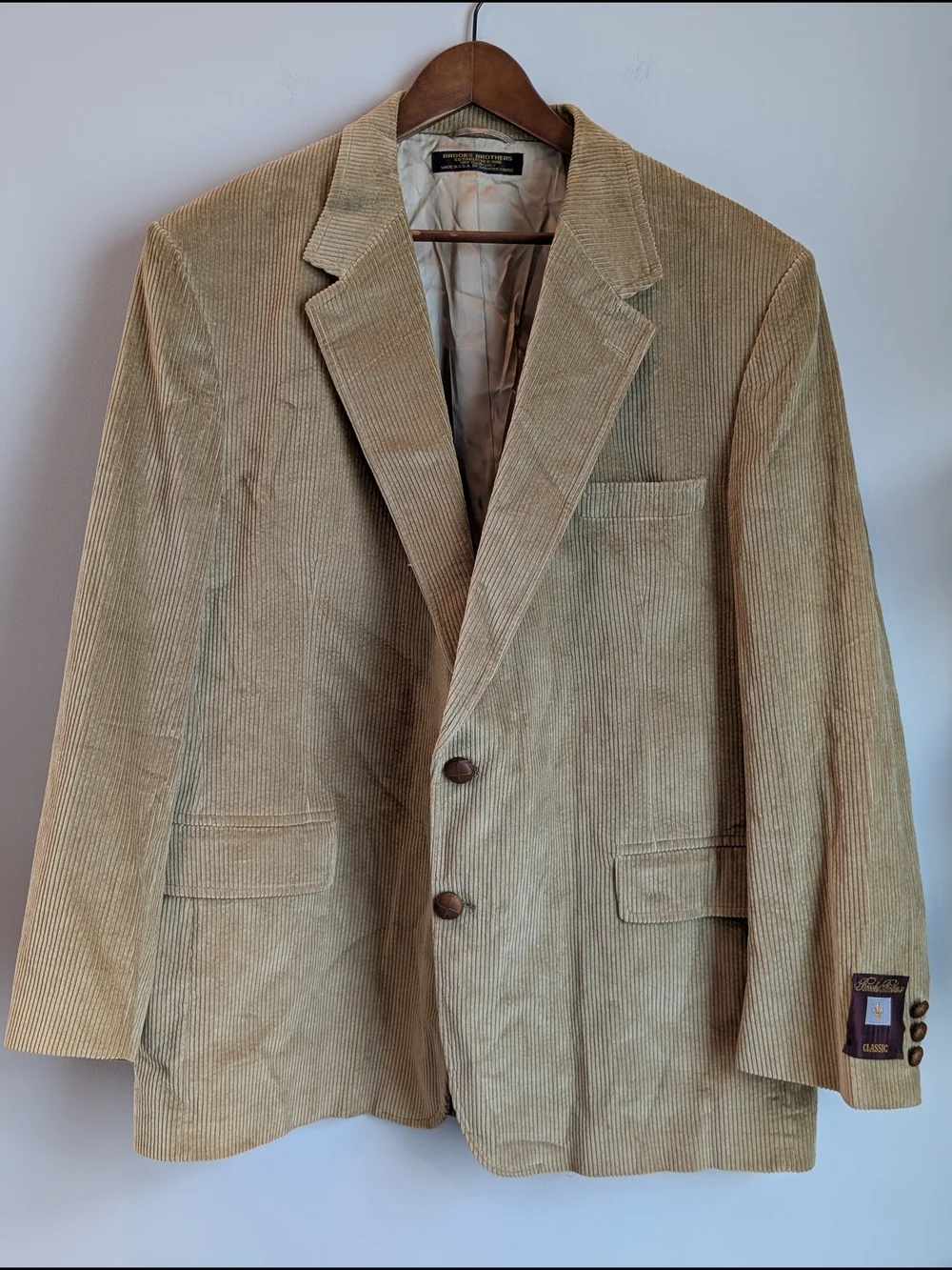 VTG Brooks Brothers Blazer Mens 48R Brown Corduroy Made In USA Sport Coat Union